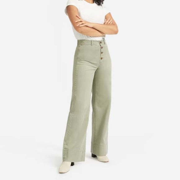 Everlane Pants - EVERLANE The Lightweight Button-Fly Wide-Leg Chino Sage Green Gray {3K29}